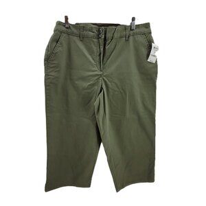 Karen Scott Capri Pants Women's 14 Olive Green Comfort Twill Cotton Waist Pocket